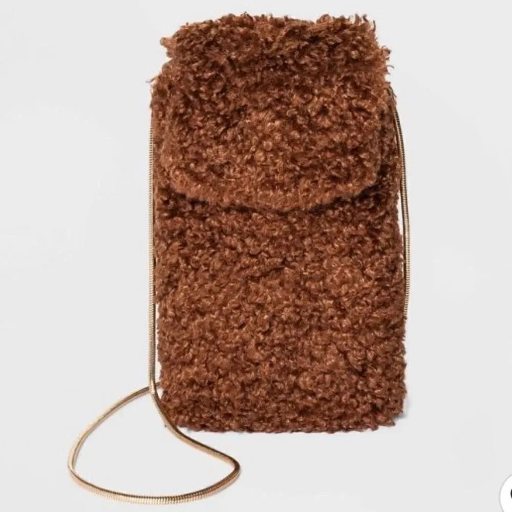 NWT A New Day Brown Fuzzy Party Phone Crossbody Small Bag Beautiful & Functional